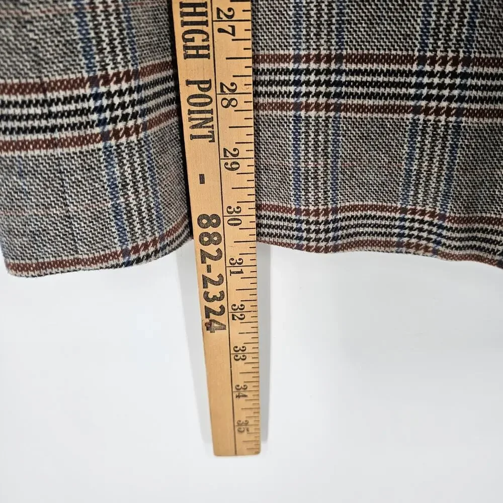 Crown & Ivy Brown Blue Plaid Cotton Two Button Elbow Patch Blazer Jacket Men 46R